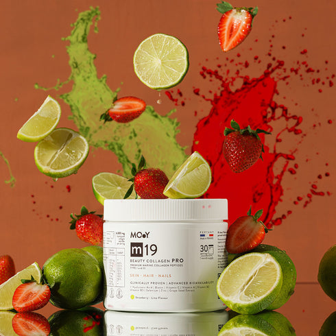 m19 PRO Colagen hidrolizat marin premium, dovedit clinic, beauty, 6.300mg tip I si III, aroma capsuni si lime, 30 portii, 240 g, Molecules of Youth, natural